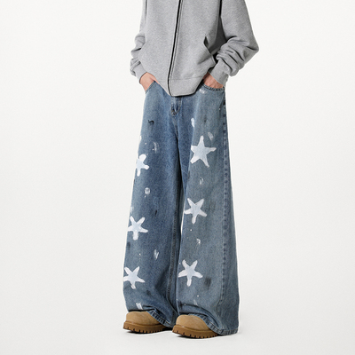 BOYUE帛跃星星泼墨涂鸦牛仔裤男