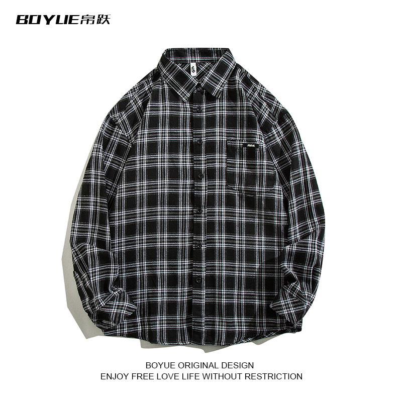 BOYUE帛跃格子学生长袖衬衫外套