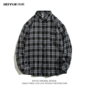 BOYUE帛跃格子长袖 春秋港风ins休闲青少年百搭学生潮男女外套 衬衫