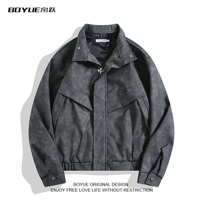 BOYUE帛跃美拉德机车水洗皮衣
