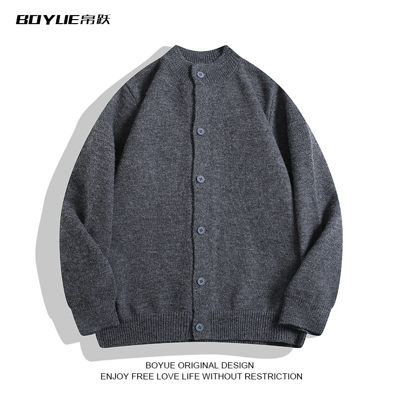 BOYUE帛跃纯色休闲复古针织开衫