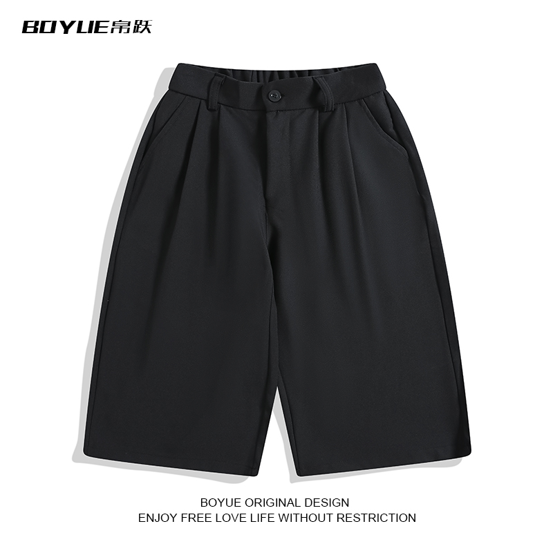BOYUE帛跃夏季纯色西装短裤韩版简约半松紧帅气百搭休闲七分裤男