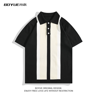 短袖 BOYUE帛跃拼色针织polo衫 白领工作时尚 夏季 日系冰丝休闲男士