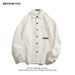 衬衫 长袖 休闲复古简约百搭衬衣外套男 小众纯色工装 BOYUE帛跃美式