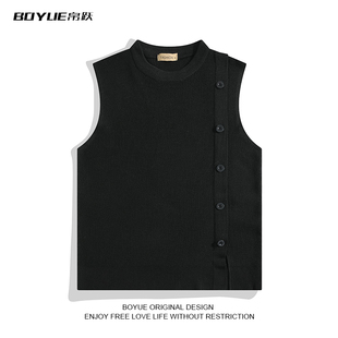 BOYUE帛跃排扣针织背心秋冬韩版纯色时尚男修身叠穿无袖毛衣马甲
