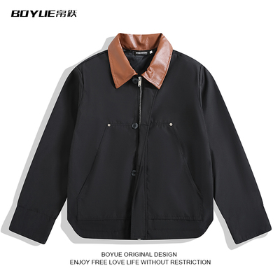 BOYUE帛跃拼色皮领百搭工装夹克