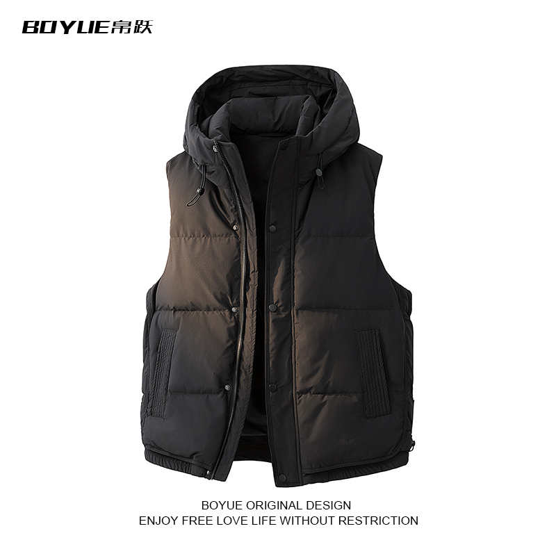 BOYUE帛跃工装连帽青少年羽绒马甲休闲嘻哈轻薄大码男女无袖外套