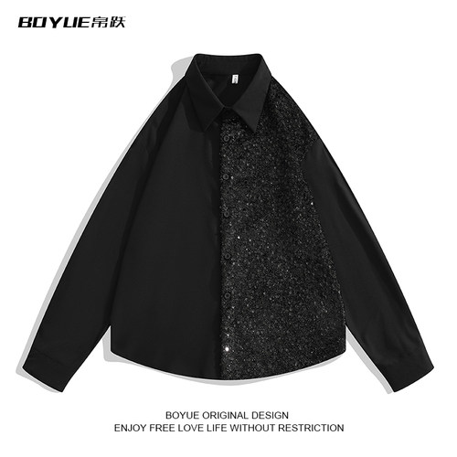 BOYUE帛跃拼接亮片衬衣外套