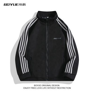 BOYUE帛跃麂皮绒立领条纹外套男