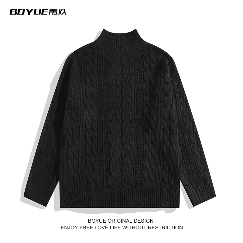 BOYUE帛跃半高领麻花毛衣针织衫