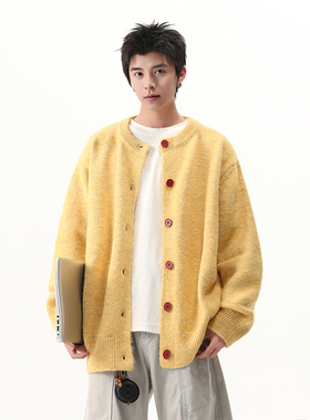 BOYUE帛跃日系慵懒风开衫北极绒毛衣男女宽松纽扣针织衫情侣外套