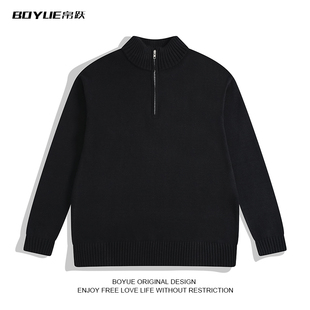 BOYUE帛跃半拉链纯色立领套头毛衣休闲打底修身保暖内搭男针织衫