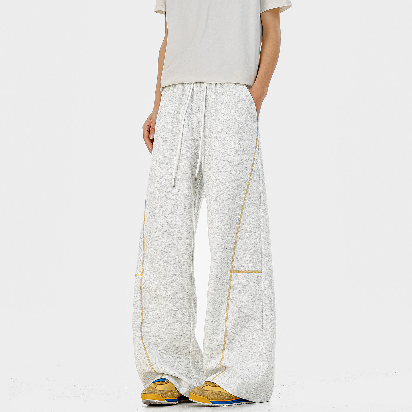 BOYUE帛跃撞色辑明线垂感运动卫裤百搭抽绳重磅休闲阔腿长裤男女,男装,休闲裤,淘宝优惠券,粉丝福利购,淘宝优惠卷