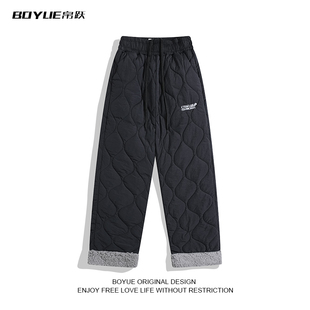 BOYUE帛跃菱格夹棉防水拼接保暖外穿羊羔绒休闲裤男加厚防风棉裤