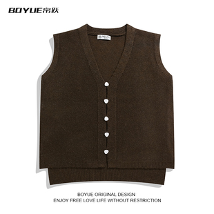 BOYUE帛跃复古V领老钱风针织马甲叠穿学院风休闲气质男女背心外套