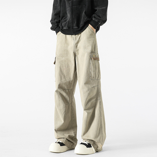 BOYUE帛跃美式复古牛仔裤男女大口袋伐木工装裤港风潮流百搭长裤