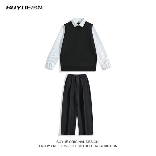 BOYUE帛跃假两件针织毛衣西裤男