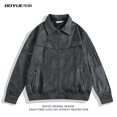 BOYUE帛跃翻领机车皮衣男女夹克