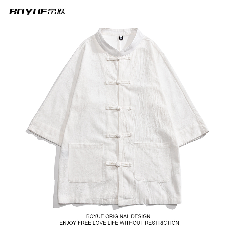 BOYUE帛跃盘扣亚麻衬衫新中式民族风简约小众气质潮流五分袖男女