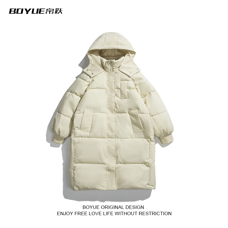 BOYUE帛跃中长款加厚连帽棉服长款保暖加厚秋冬日系韩版带帽棉衣