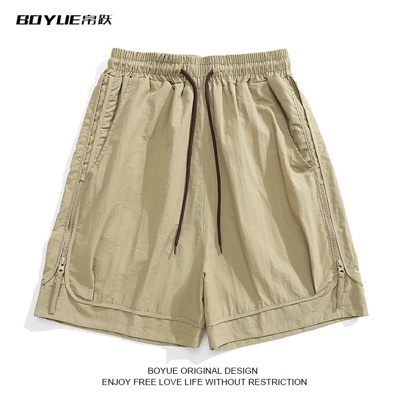 BOYUE帛跃拼接拉链装饰纯色五分裤男美式ins运动直筒学生休闲短裤,男装,短裤,淘宝优惠券,粉丝福利购,淘宝优惠卷