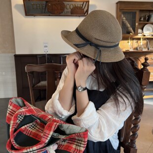 香颂千金～法式 浪漫复古蝴蝶结绑带褶皱堆堆礼帽可折叠草编遮阳帽