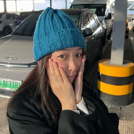 12.12元白菜价秒sha！秋冬百搭粗棒针坑条卷边纯色毛线帽针织帽女