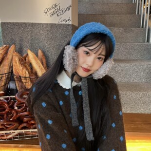 泰迪绒绒～韩系甜美可爱毛绒拼色保暖耳罩秋冬绑带护耳毛毛耳套女