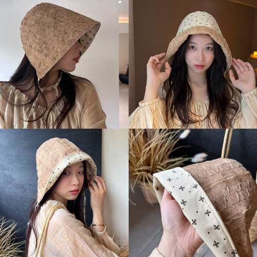 UMA少女～双面可戴诧寂风炒色脏染面料绑带玛丽珍帽子夏季遮阳帽