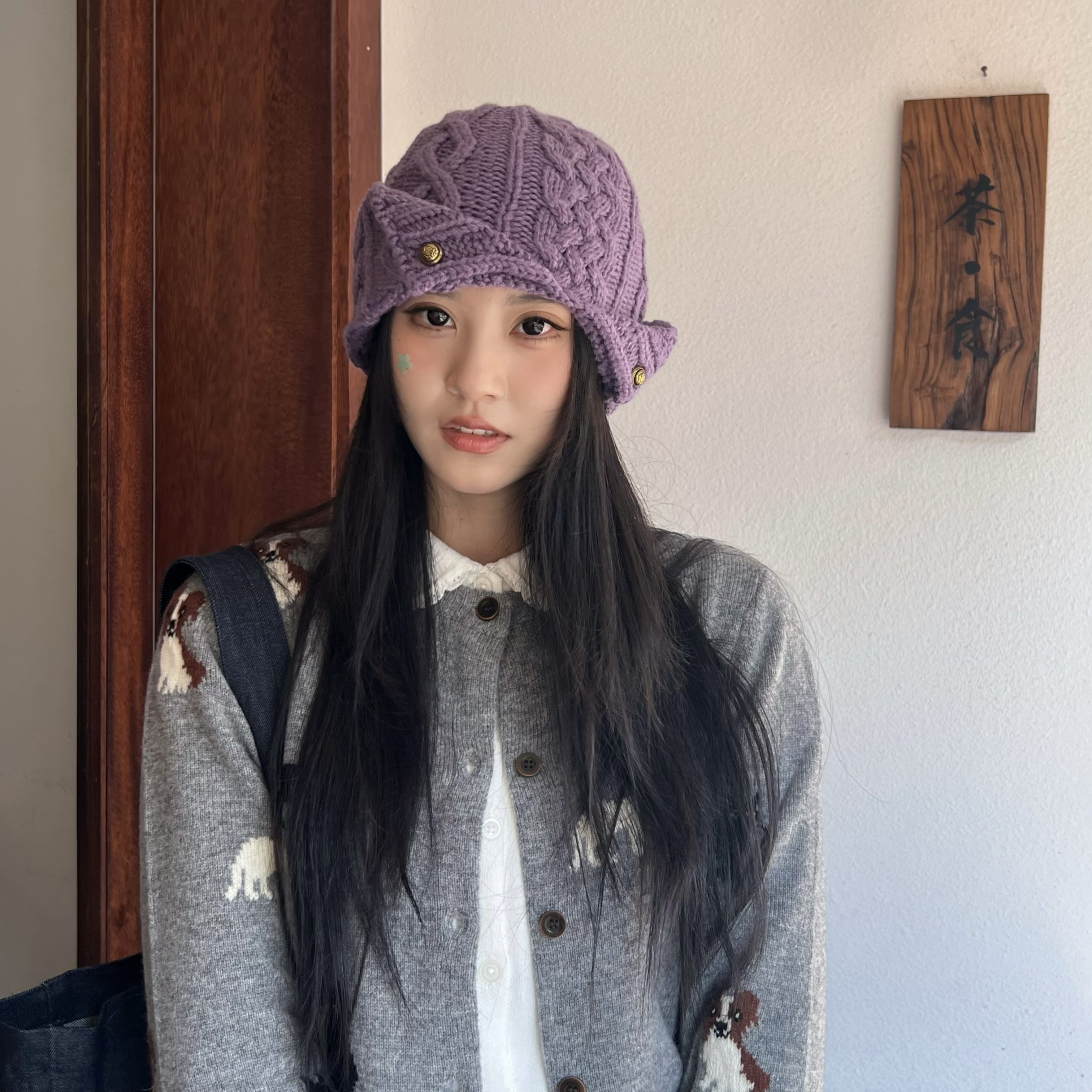 「小众审美」韩国设计师款精致翻边麻花针织包头帽显脸小毛线帽子