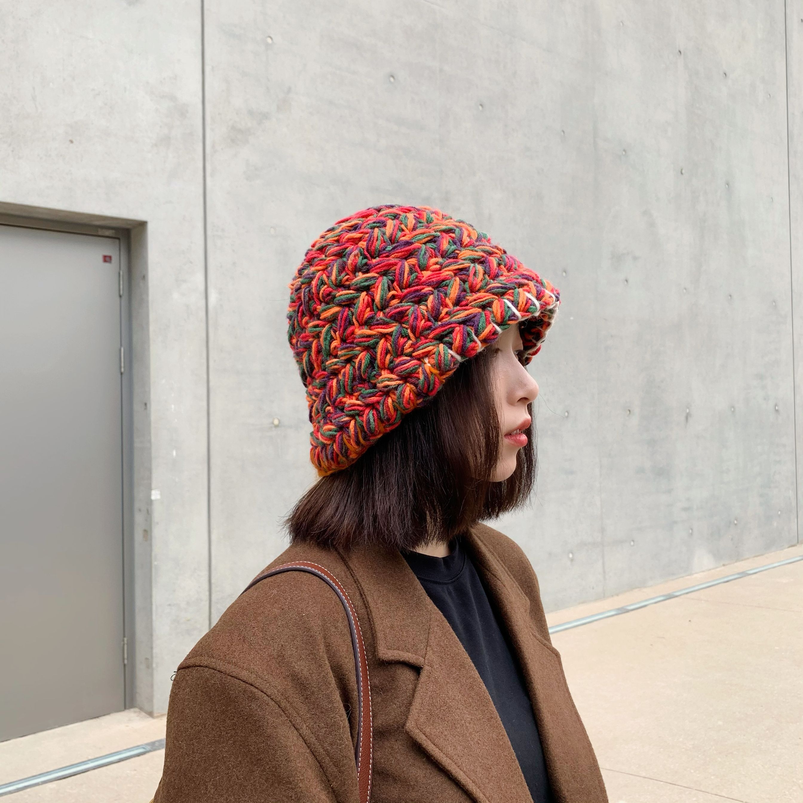 姚叔李知恩同款厚实多股盆帽毛线