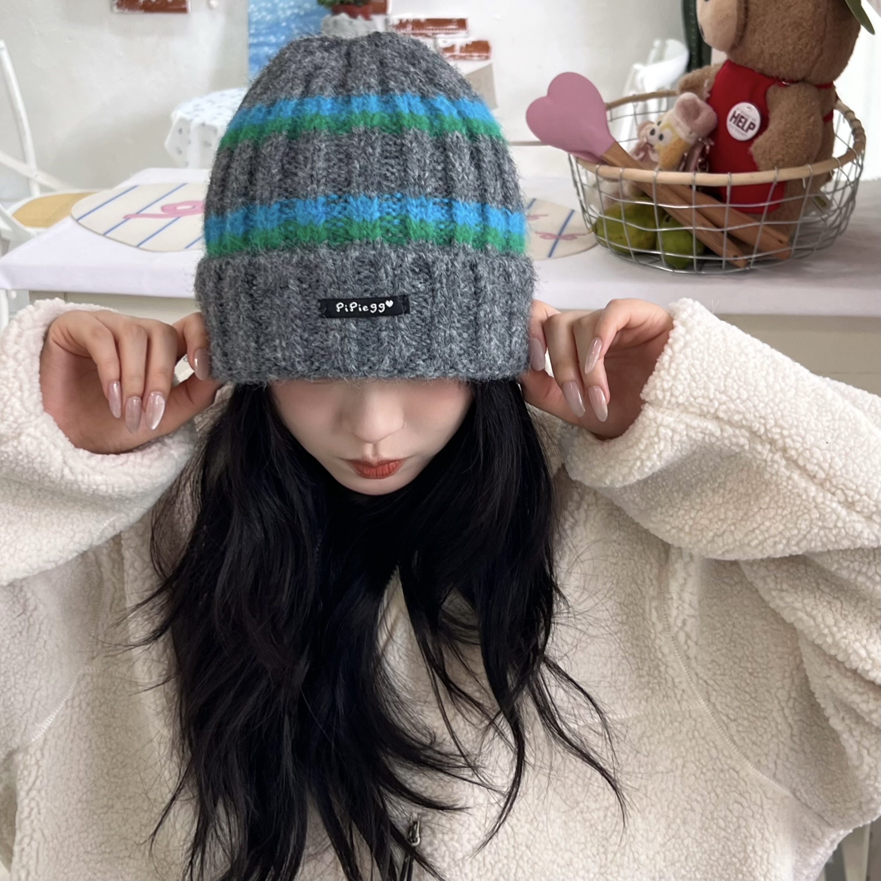 自留推荐「条纹脑袋」秋冬百搭宽松大头围撞色针织帽保暖毛线帽子,服饰配件/皮带/帽子/围巾,帽子,淘宝优惠券,粉丝福利购,淘宝优惠卷