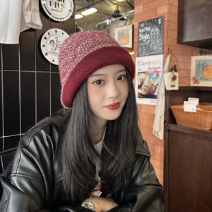 松软特殊花纱~小众设计混色编织破洞包头针织帽毛线帽水桶帽冷帽