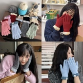 「优雅小裙边」Jennie风撞色分指针织手套可露指冬季 保暖毛线手套