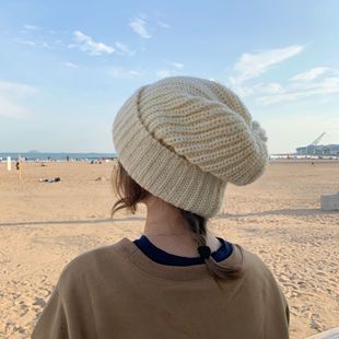 姚叔叔 大号显脸小粗棒针针织帽子毛线堆堆帽秋冬潮 毛线帽plus