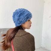 姚叔叔 定制色 抬头可见克莱因蓝～古着感真兔毛手工编织皮草帽