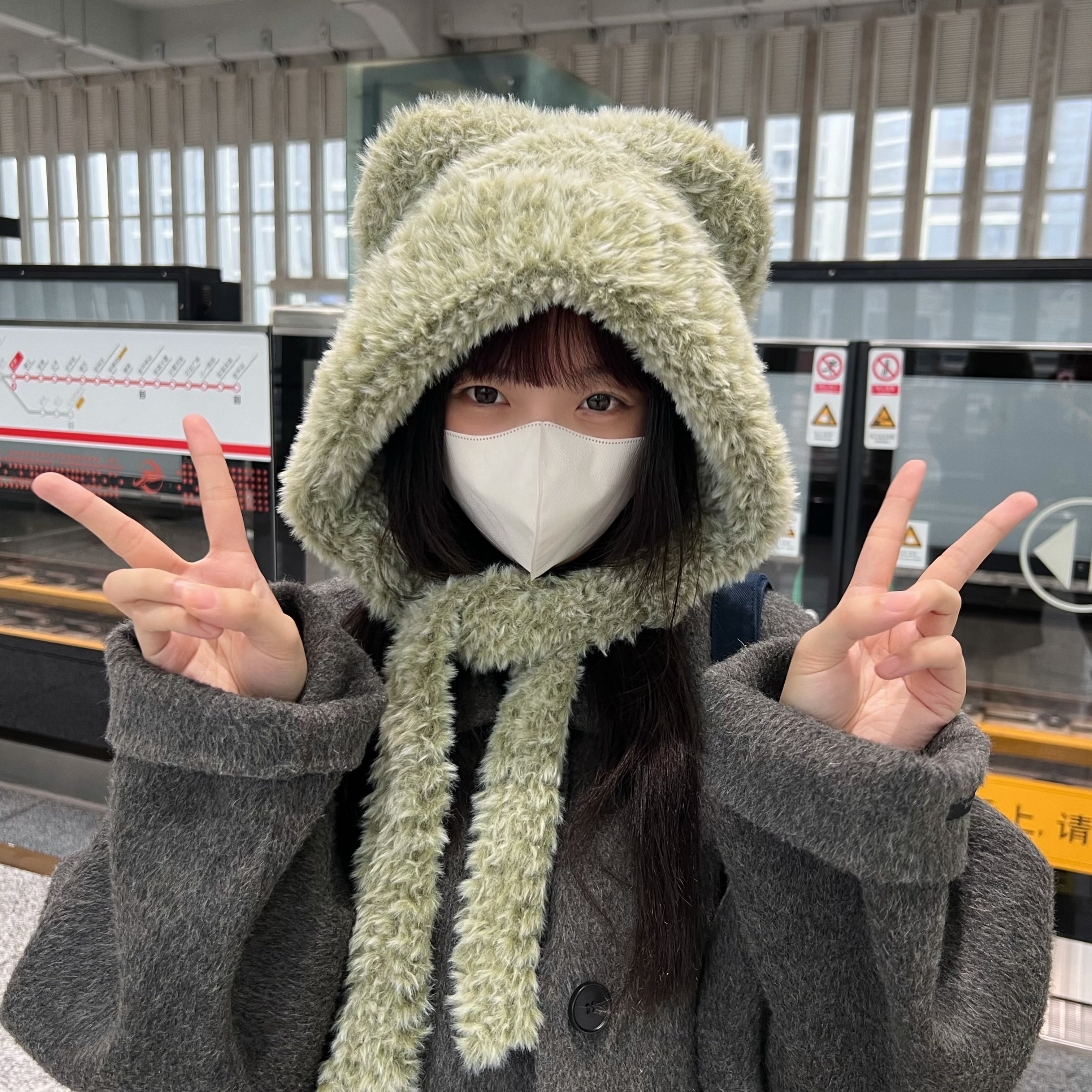 冬季保暖毛绒绒小熊帽子护耳帽女