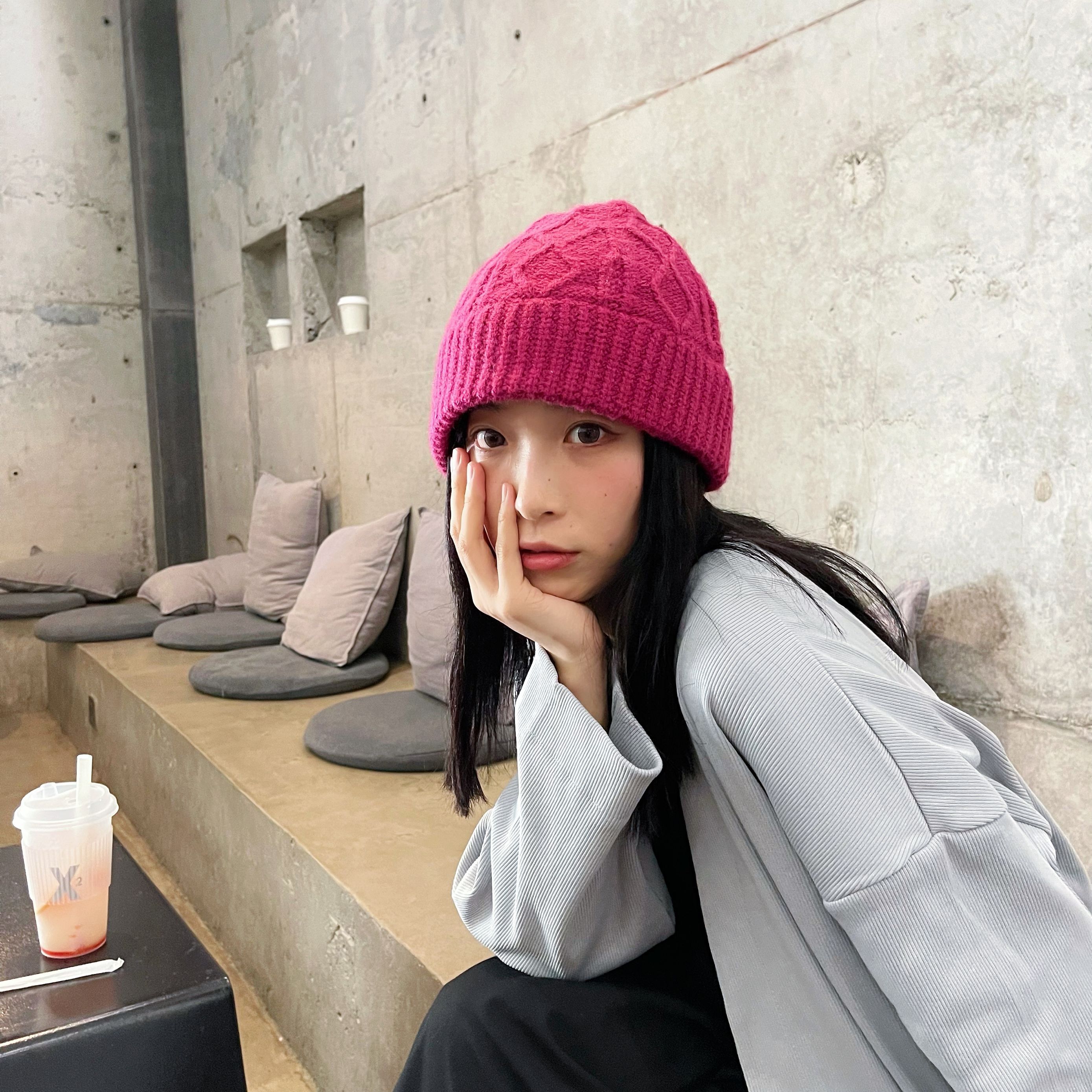 软糯糯一只韩国复古瓜皮帽毛线帽