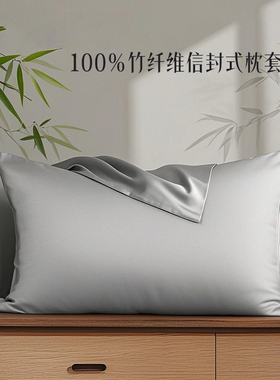 竹纤维枕套100%BAMBOO环保舒适柔软枕袋一对装高档枕头套丝滑清爽