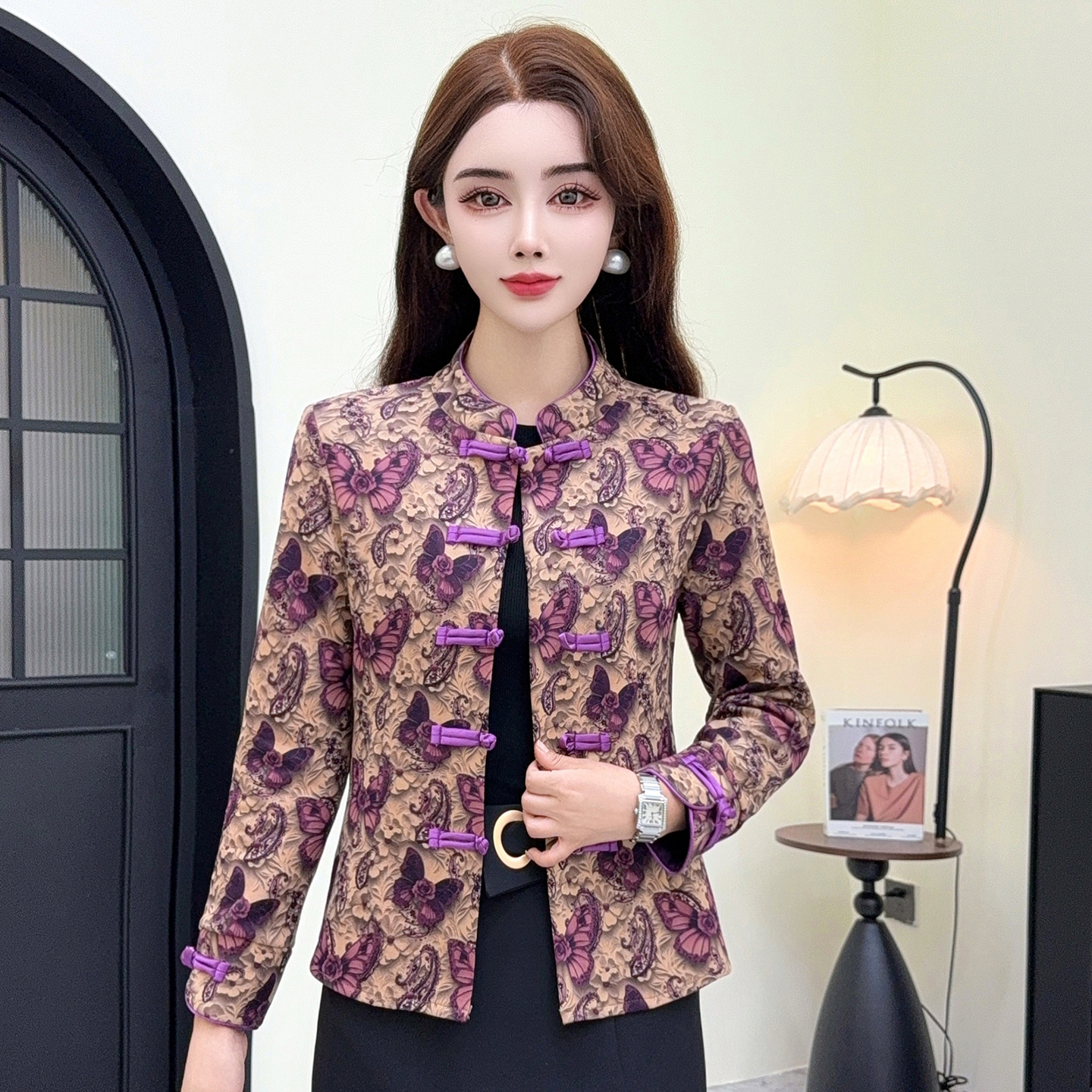 蓝思梦印花秋冬加绒加厚上衣外套