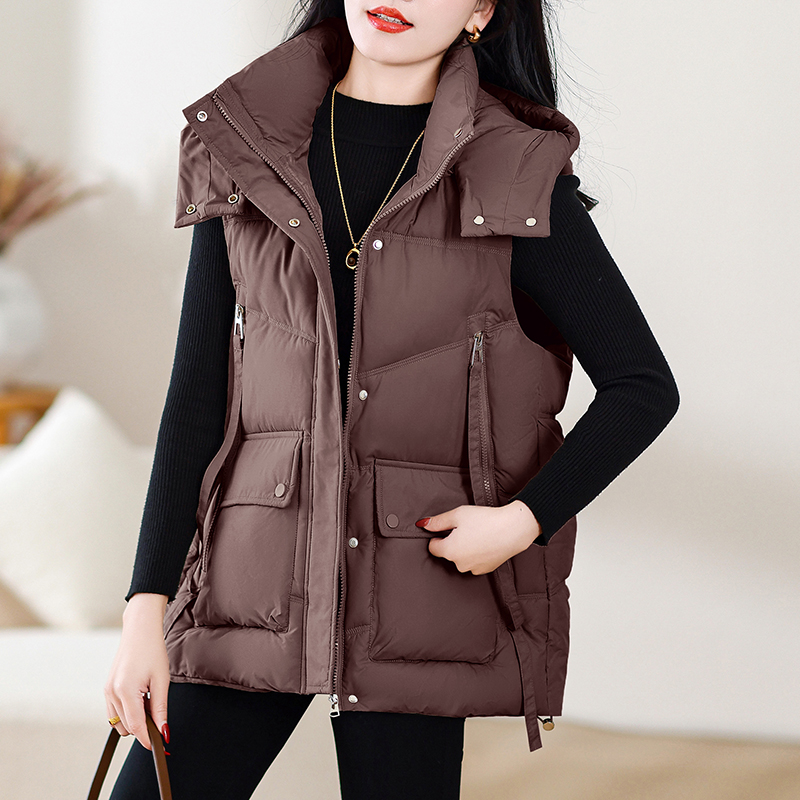 蓝思梦羽绒棉中长款休闲坎肩