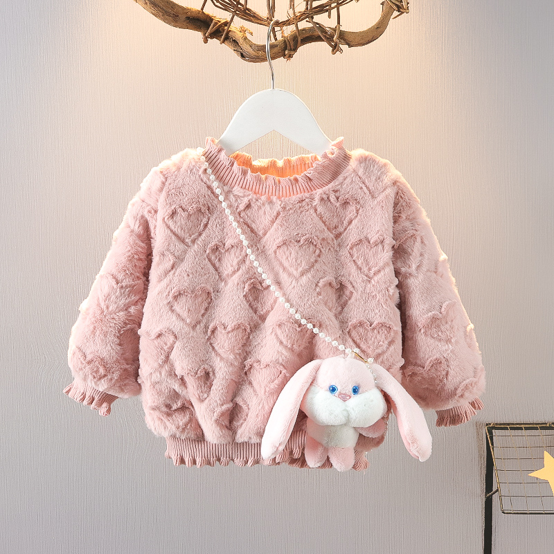 女宝宝毛毛衣加绒卫衣