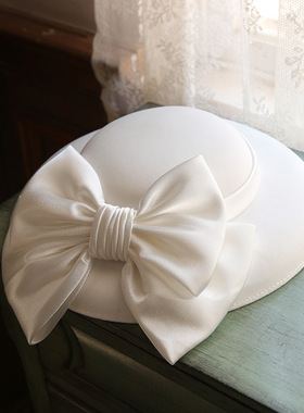 法式复古小礼帽女冬晚宴时尚优雅婚纱英伦名媛旗袍礼服帽白色