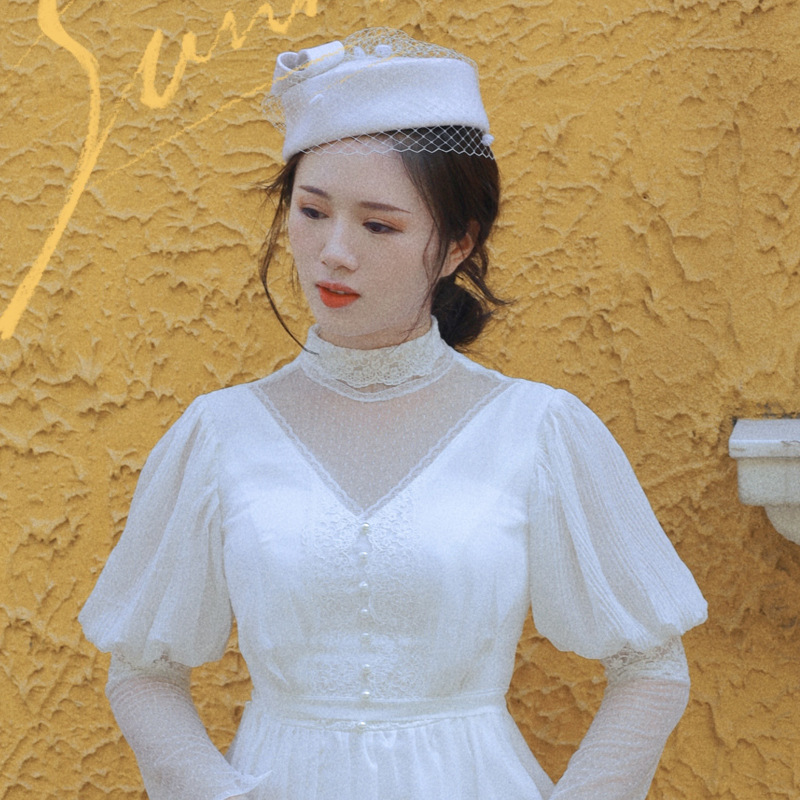 新款蕾丝羊毛贝雷帽画家帽女款秋冬可爱甜美发饰复古礼帽法式帽子