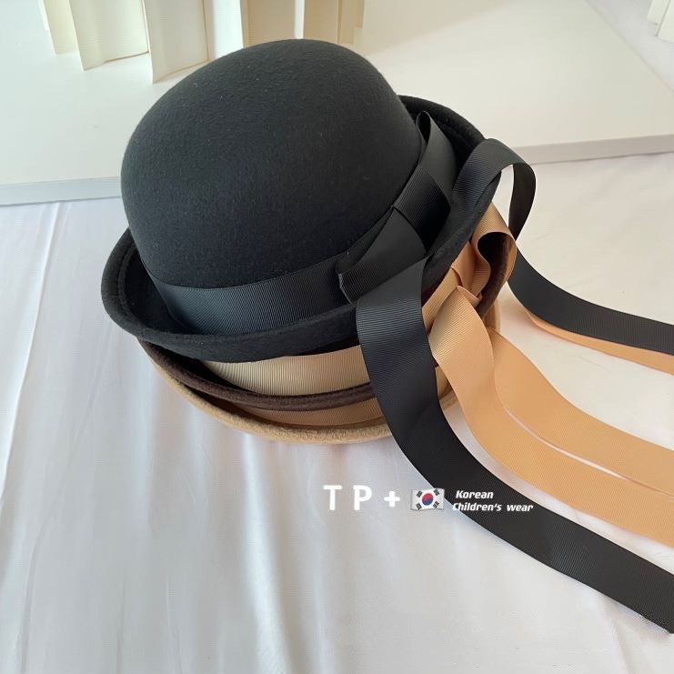 供感学院风女宝宝JK制服贵族风幼稚园帽羊毛呢圆顶英伦礼帽子