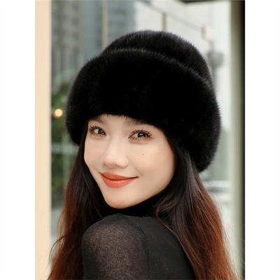 进口水貂皮帽子女士冬季中老年貂毛护耳保暖冬天貂绒妈妈皮草帽男
