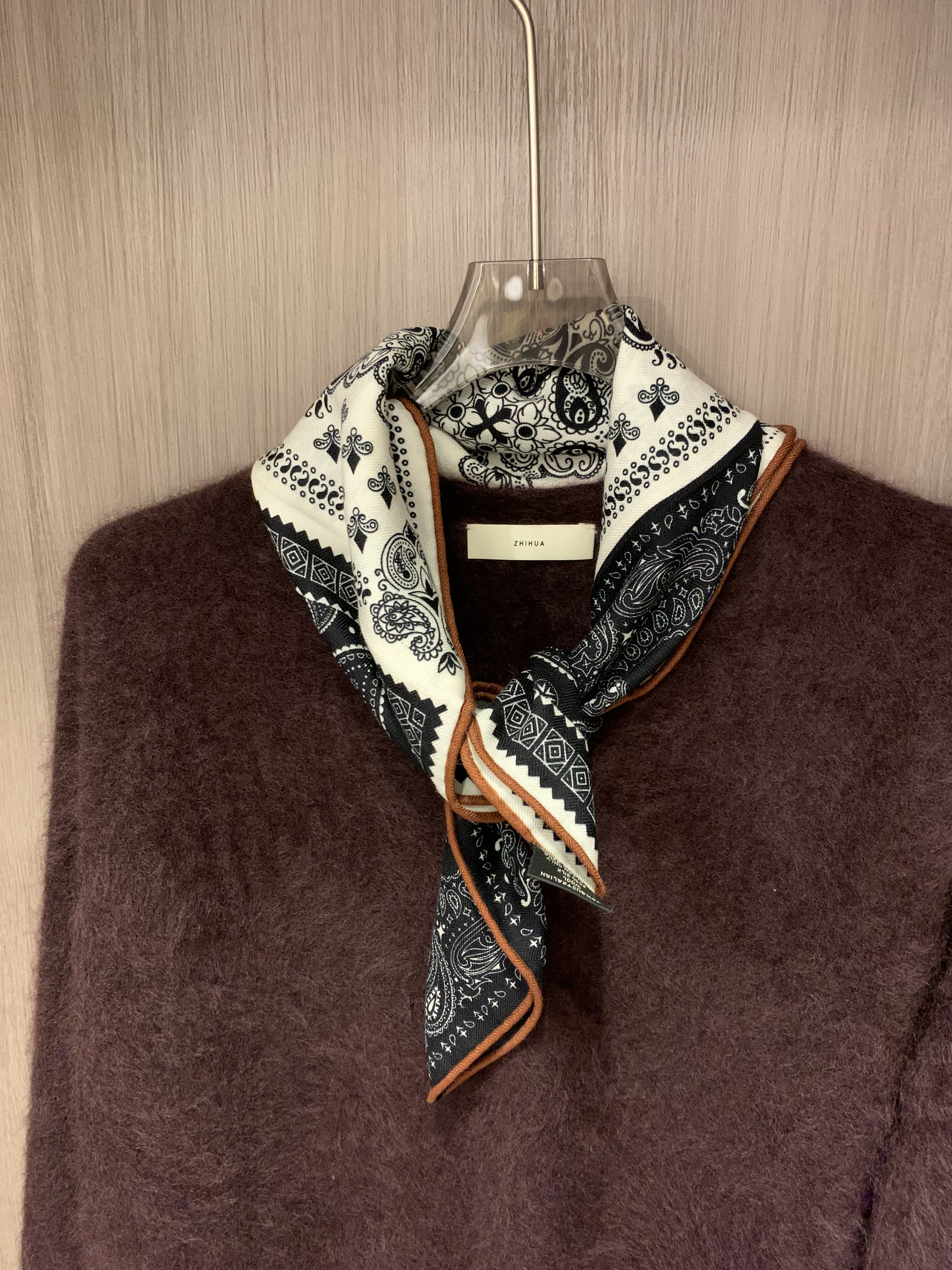 复古佩斯利花纹老钱风双面丝毛气质围巾真丝澳洲羊毛披肩方巾63CM