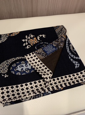 湛蓝色佩斯利腰果老钱风真丝羊毛围巾女双面用丝毛高级感系脖方巾