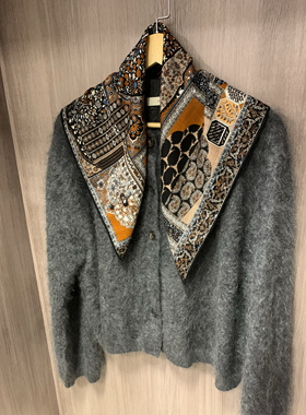 波斯地毯橙色 经典异域风情双面用真丝羊毛围巾62CM方巾