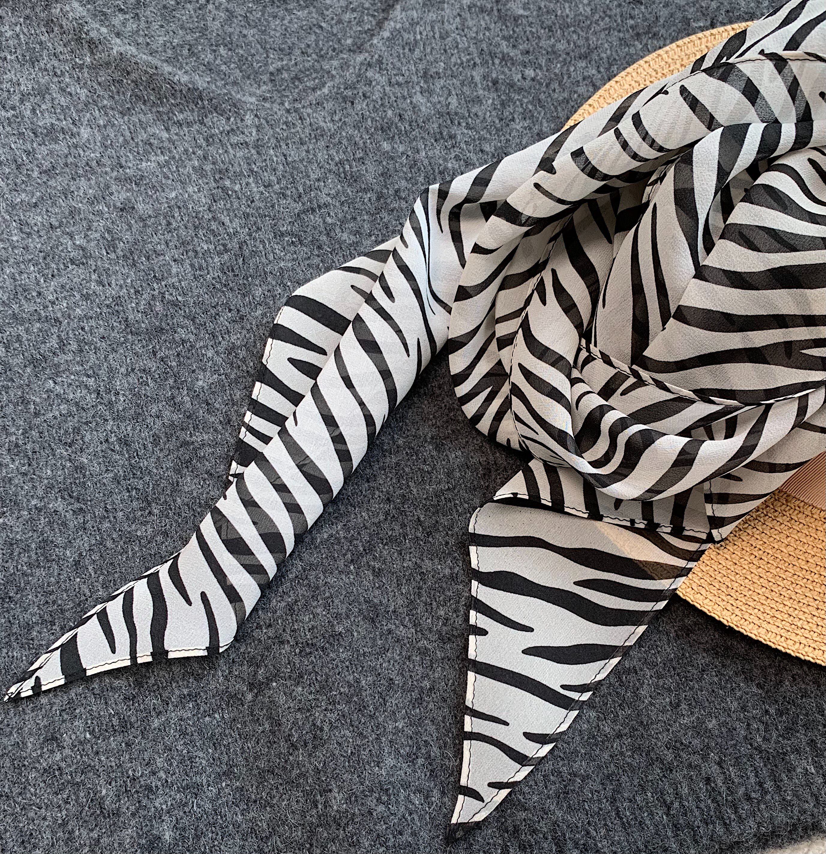 高品质加密乔其纱斑马飘带 100%桑蚕丝百搭丝巾女